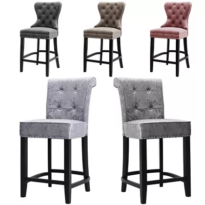 High Velvet Upholstered Buttoned Bar Stool Back Ring Knocker / Studs Kitchen UK • £92.95