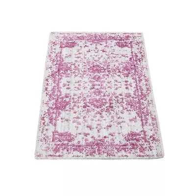 2'x3' Pink Fine Jacquard Hand Loomed Wool And Plant Based Silk Mat Rug R80332 • $104.40