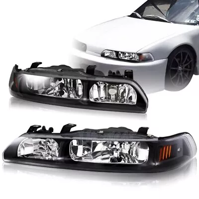 For 1990-1993 Acura Integra Black Housing 1-Piece Headlights W/Amber Reflector • $142.50