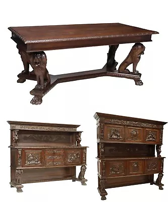 Antique Dining Set (3) Italian Renaissance Revival Carved Lion Early 1900's! • $7495