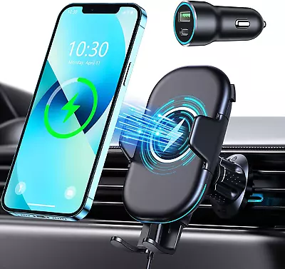 Wireless Car Charger Mount With QC 3.0 Charger Adapter Max 15W Qi Fast Charging • £28.44