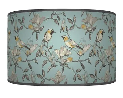 Garden Birds Blue Musatard Pendant Drum Cylinder Light Shade Handmade Lampshade • £29.99