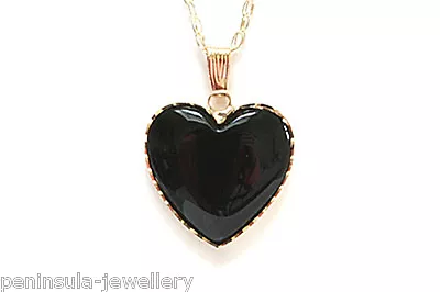 9ct Gold Black Onyx Heart Pendant And 18  Chain Gift Boxed Made In UK • £72.99