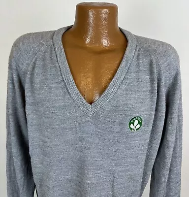 Vintage 80s WILSON Heather Gray Grandpa Sweater M Soft Acrylic Knit Shamrock Dad • $25.49