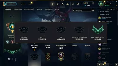 EUW | League Of Legends Account | EMERALD 1 99LP Last Season • £15