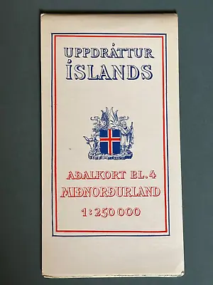 Vintage Geodaetisk Institut Map Of Midnordurland Area Iceland 1966 • £21.85