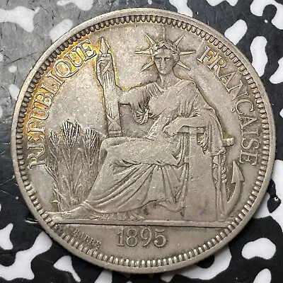 1895-A French Indo-China 1 Piastre Lot#JM6521 Large Silver Coin! Nice! • $115