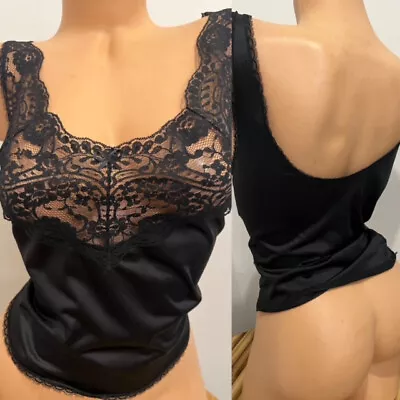 VINTAGE JC PENNEY  SILKY NYLON LACE CAMISOLE LINGERIE CAMI TOP Sz 40 • $1.25