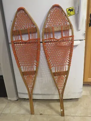 Vintage Wooden Snowshoes Size  42 `` Long By  11 ` Wide  Chalet Decor   3556 • $44.99