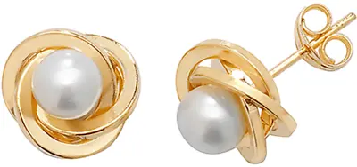 9ct Gold Pearl Stud Earrings Celtic Love Knot 9 Carat Yellow Gold Cultured New • £83