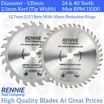 2 Pack - 135mm X 24T & 40T TCT Circular Wood Saw Blades For Bosch Makita Dewalt • £12.99