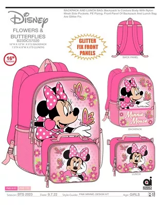 Disney Minnie Mouse Girls Cartoon Cute Pink School Backpack Lunch Box Book Bag • $24.99