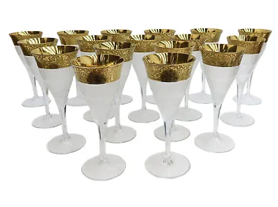 17 Moser Czech Cut Crystal  Glass Water Goblets In Gold Splendid • $3612.50