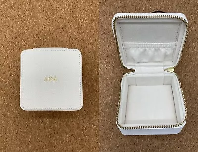 Pottery Barn AIRA Mono Quinn Leather Petite Travel Box White W Gold Foil FLAWS • $26