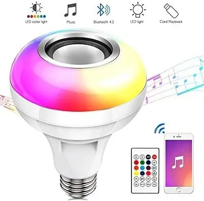 LED Wireless Bluetooth Bulb Light Speaker 12W RGB Smart Music Play Lamp + Remote • $9.49