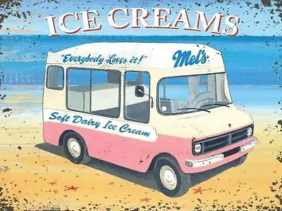 Ice Cream Van Man Mel's Soft Dairy Ice Cream Seaside Large Metal Tin Sign • £12.95