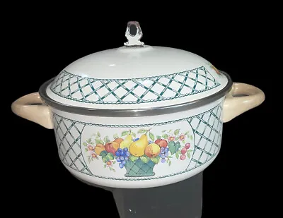 Villeroy & Boch Basket Small Enamel Stew Pot With Lid White Green Fruit  • $12.14