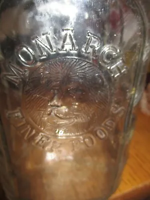 Antique Vtg Monarch Finer Foods Embossed Lion Head Clear Glass Quart Jar W Lid • $32.50