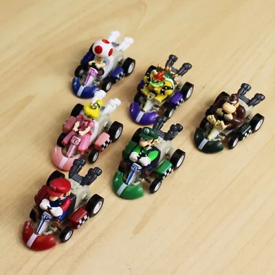 6Pcs Super Mario Kart Pull Back Car Luigi Mini Action Figure Set Toys Kids Gift • £9.59