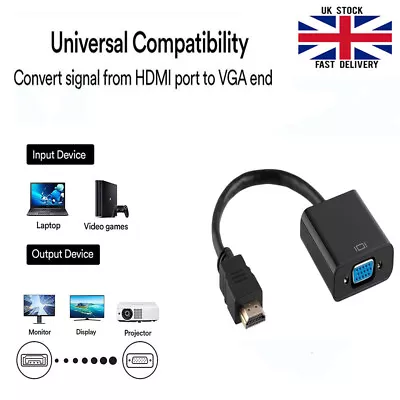 £2.20 • Buy HDMI Male To VGA Female Converter Adapter Cable Audio For 1080P Monitor Output
