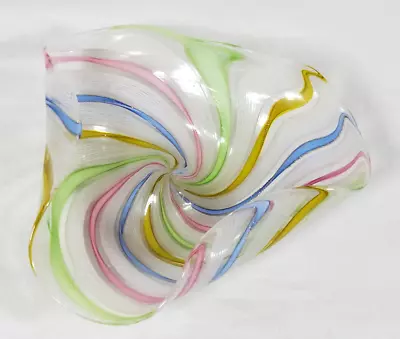 Vintage Murano Italy Latticino Hand Blown Art Glass Lutz Aventurine Candy Ribbon • $49.99