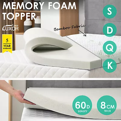 Bamboo Cover Memory Foam Mattress Topper Underlay All Size 8CM Pad Mat • $89.80