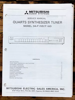 Mitsubishi DA-F159 DA-F160 Tuner Service Manual *Original* • $14.97