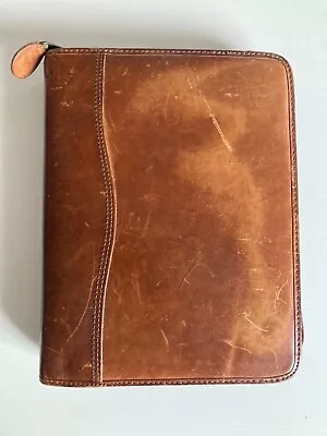 Vtg Leather Daytimer Organizer Planner 7 Ring Binder Dayrunner Cowhide Brown • $25.49