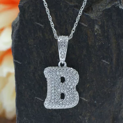 1/2ct Moissanite Letters Initial  B  Pendant 18  Necklace 14K White God Plated • $87.39