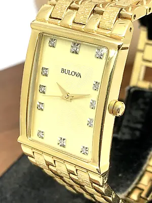 Bulova Men's Watch 97F52 Quartz Diamond Dial Gold Tone Stainless Steel Wide Band • $157.50