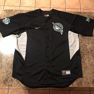 Vintage Nike Florida Marlins Jersey Embroidered MLB Baseball Black Men's Large • $42.99