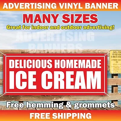 DELICIOUS HOMEMADE ICE CREAM Advertising Banner Vinyl Mesh Sign Shaved Snow Cone • £183.33