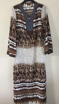 V By Eva Lovely Beaded Kaftan Swim Cover Dress Sz Small Made In USA Tribal Maxi • $33.99