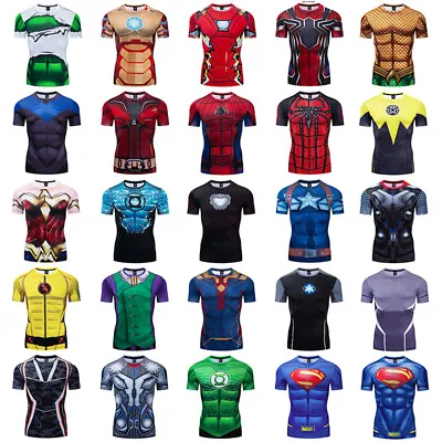 Men's T-shirts Superhero Compression Tee Gym Active Wear Fitness Tights Tops • $13.29