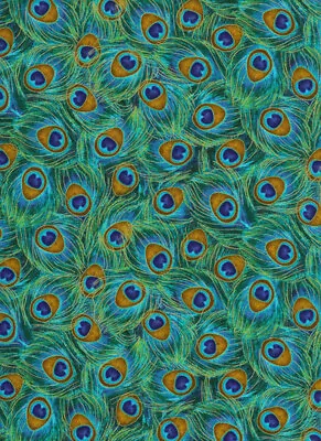 Fabric Peacocks Feathers Metallic Full On TIMELESS Cotton By The 1/4 Yard 8669 • $2.99