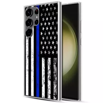 Thin Blue Line Flag Clear TPU Rubber Case For Samsung Galaxy S23 Ultra • $12.95