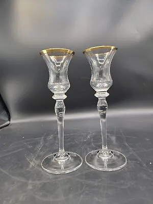 Mikasa Crystal Glass Gold Rim Jamestown Candle Holders Pair Made In Austria B1 • $19.99