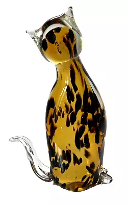 Vintage Murano Style Kitty Cat Figurine Blown Glass Leopard Spots 9  • $29.97