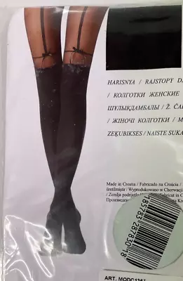 Calzedonia Fashion Tights MOCK SUSPENDER WITH BOW - SIZE 1/2 - S/M - Black BNWT • $6.20