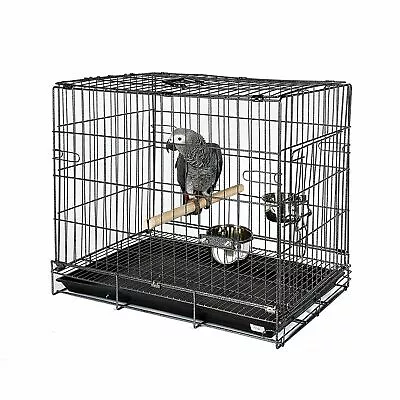 Premium Parrot Travel Carry Cage With Bowls & Wooden Perch - Birds - Black • £37.99