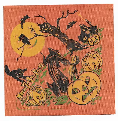 Vintage Crepe Paper Halloween Napkin ~ Spooky Figure Creepy Tree Owl JOL Cat • $6