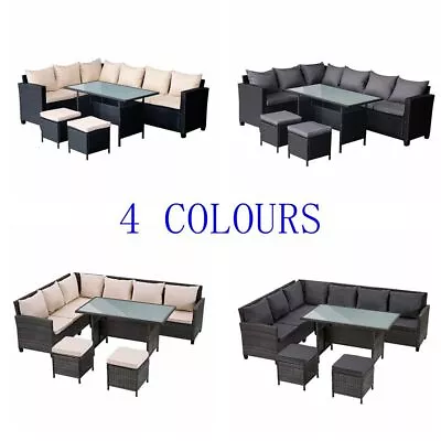 8 Seater Rattan Furniture Set Corner Sofa Table Bench Stool Garden Outdoor Patio • £459.99