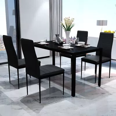 $274.95 • Buy Dining Table And Chairs Set Tempered Glass Tabletop Padded Seat Chair Black