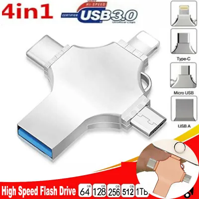 4in1 Flash Drive External USB 3.0 Storage Photo Media Backup For IPhone Android • $18.98