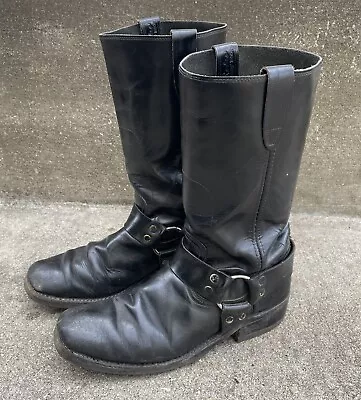 Vintage 70s Rodeo Cowboy Boots USA Mens Leather Harness Motorcycle 9 1/2 D • $85