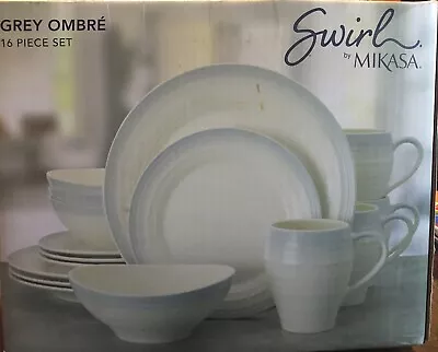 Mikasa Swirl Ombre Grey 12 Pc Dinnerware Set. Missing 1 Mug And 3 Bowls. • $89