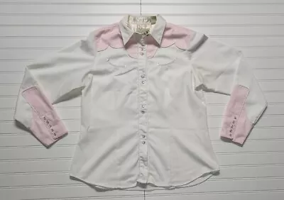 Vintage Roper Pearl Snap Pink White Western Long Sleeve Shirt Womens Size XL • $45.99