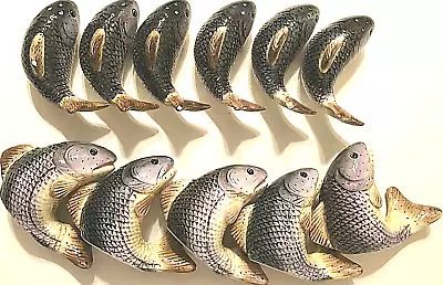 Lot Of 11 Vintage Ceramic Lake Trout Fish Glossy Unbranded Salt & Pepper Shaker • $65.84