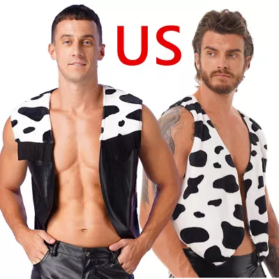 US Men's Cow Print Sleeveless Open Front Vest Christmas Halloween Cowboy Costume • $10.90