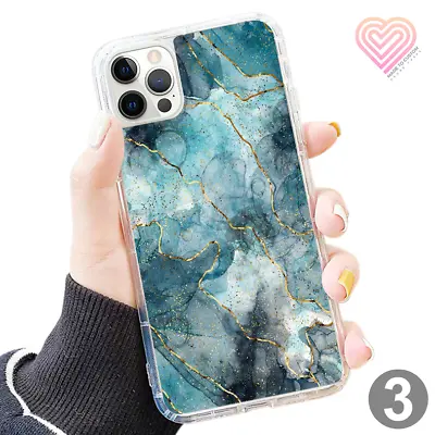 Blue Gold Marble Printed Phone Case Cover Gel For Apple-Samsung Models 732-3 • £5.90